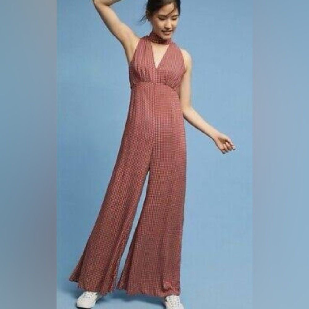 Anthropologie Maeve Farida Jumpsuit - Wide Leg Halter Mock Neck